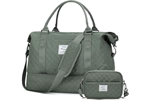 SUNMOP Weekender Bags for Women, Travel Duffel Bags with Shoe Compartment,Personal Item Travel Bag for Airlines, Carry on Overnight Tote Bag for Women with Toiletry Bag，Grid-Olive Green