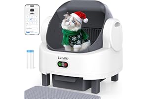 LUODIER Self Cleaning Litter Box, Automatic Cat Litter Box Self Cleaning with APP Control, Odor-Free Waste Disposal Includes Trash Bags, Triple Safety Sensor, for Multiple Cats, Open-Top(White-Grey)