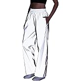 LZLRUN Women Reflective Hip Hop Rave Trousers Wide Leg Pants Retro Straight Leg Pants Streetwear