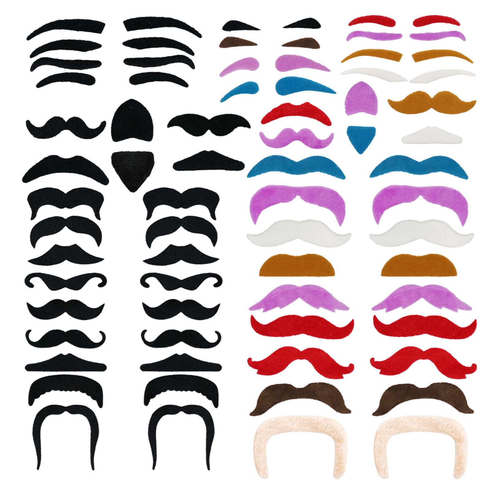 EQLEF Party Mustaches Self Adhesive, 60 Pcs Fake Moustache Eyebrows Costume Novelty Mustaches For Party Masquerade Performance Multicolor Multi Styles