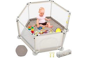 ZENOVA Hexagonal Baby Playpen with Mat for Babies & Toddlers Baby Fence Baby Play Yard for Baby Indoor Toddler Playplen with Carrybag