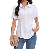 MISMI Women's Business Casual Tops Short Sleeve Button Down Shirts Dressy Smocked Peplum Blouses Trendy Summer Outfits 2025