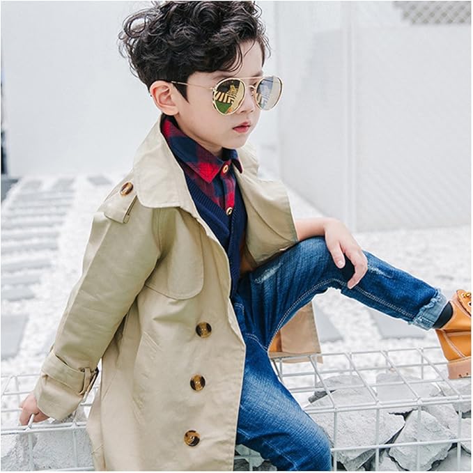 Lserver Nouveau Manteau D Automne Garcon Mi Long Trench Coat Veste Vetement A L Exterieur Kaki 11 Ans 150 Amazon Fr Vetements Et Accessoires