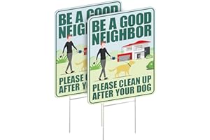 LARREEDE Clean Up After Your Dog Signs 2 Pack 12"x9" with Metal Stake, No Pooping Signs for Yard, Pick Up After Your Dog Signs
