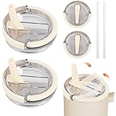 2PCS Tumbler Flip Straw Lid Replacement fit with Handle for Stanley 40 oz Tumbler, 100% Leak-proof, with 2 Matching Straw (cr