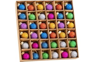 Joiedomi 36 Pcs Christmas Mini Glitter Glass Balls Ornaments, 1 Inch Multicolor Xmas Hanging Ball for Christmas Tree Decoration and Holiday Ornaments
