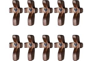 JIUKONG 10-Pack Wooden Cross Fidget, Handmade Pocket Wood Crosses, Cross My Heart | Encouragement Gift, Relieve Anxiety for Yourself, Inspirational Easter Gift for Christian Faith, Prayer, Christmas Gifts