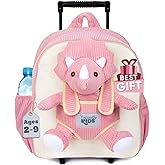 Toddler Luggage for Girls w Dinosaur Toys, Kids Rolling Backpack Girls, Toddler Suitcase, Gifts for 3 4 5 6 Year Old