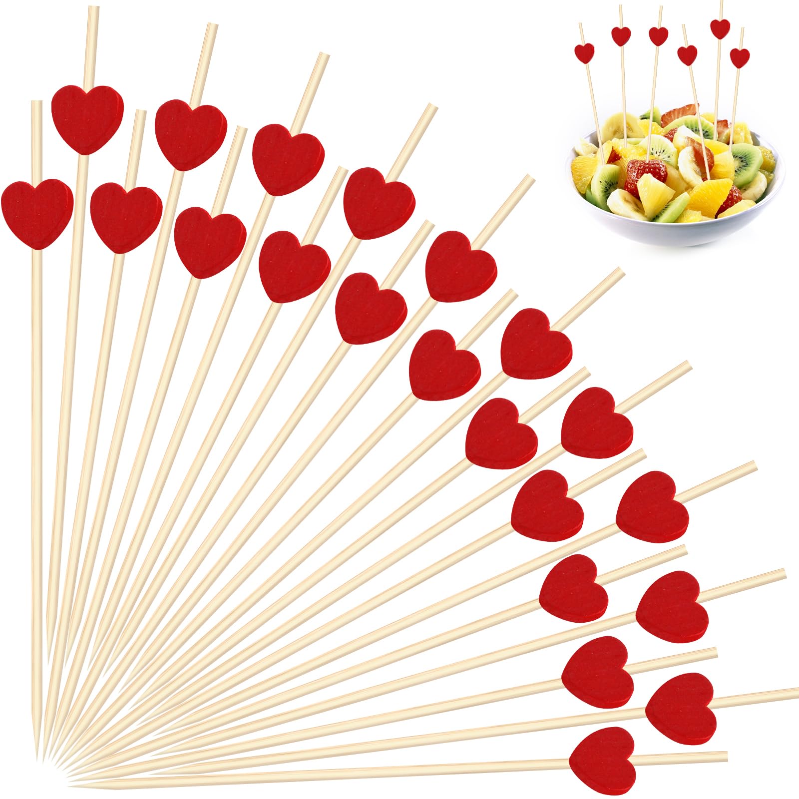 Photo 1 of 120 PCS Red Love Heart Shaped Cocktail Picks, 4.7Inch Bamboo Fancy Toothpicks for Appetizers, Cocktail Skewers Sticks Selected for Weddings, Valentines Day, Desserts, Charcuterie, Food, Drinks