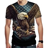 TiwBski Novelty Eagle T-Shirts for Men American Flag Print Shirt with Short Sleeves