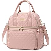 AIJIEKE Lunch Bag for Men Women, Dual Compartment Lunch Box Insulated Lunch Bags, Large Adult Double Deck Leak Proof Lunch Tote Cooler with Adjustable Shoulder Strap for Work Picnic Beach Hiking, Pink