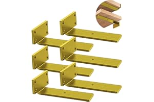 YMDPARTS Advanced heavy-duty shelving bracket -5-inch floating shelving -0.2-inch thick gold L-shaped shelving bracket, high-quality solid steel shelving bracket for shelving (6 pieces)