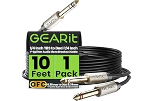 GEARit 1/4 inch TRS Stereo to Dual 1/4 inch Y-Splitter Insert Cable (10ft) 1/4 Inch Male Jack to Dual 1/4inch(6.35mm) Male TS