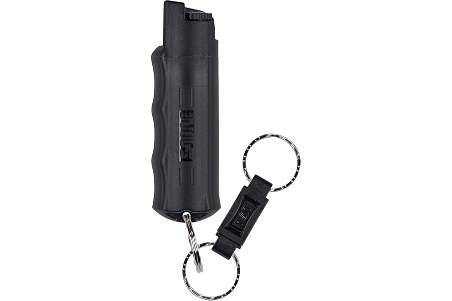 SABRE Pepper Spray - Quick Release Keychain for Easy Carry & Fast Access, Max Police Strength Self Defense OC Spray with UV D