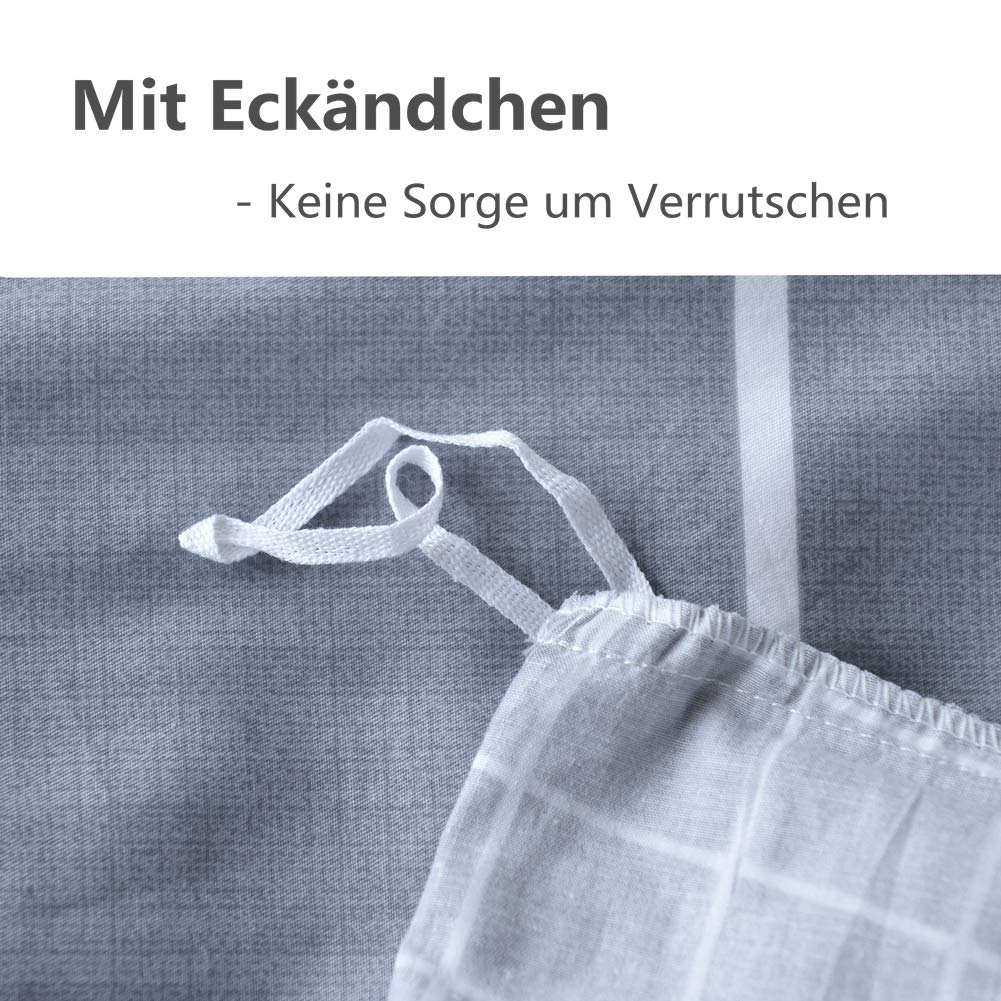 KEAYOO Bettwäsche 135x200 cm Baumwolle für Winter bis Sommer Grau Gestreift mit Reißverschluss 2 teilig 7
