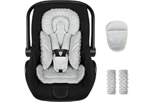 JUNDETYE Infant Car Seat Insert Boy Girl, 3 in 1 Newborn Carseat Insert with Strap Pads, Car Seat Head Support for Baby Strollers, Swings, and Bouncers, Comfortable and Machine Washable, Grey