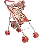 My First Baby Doll Stroller for Kids Ages 3+ | Toy Stroller with Bottom Storage Basket, Foldable Frame, Canopy, Seatbelt
