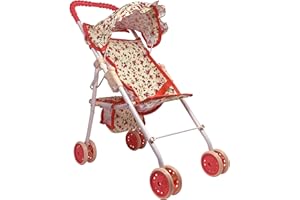 THE NEW YORK DOLL COLLECTION My First Baby Doll Stroller for Toddlers 3 Year Old Girls, Little Kids | Toy Stroller with Bottom Storage Basket, Foldable Frame, Canopy, Seatbelt
