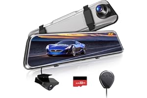GKU M10 4K Dash Cam Front and Rear Camera with Built-in GPS, 10'' Display Rear View Mirror Camera,32GB SDcard Included, Reverse Camera with IMX335 Sensor, 24H Parking Mode