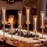 Gold Hurricane Candle Holders Set of 6, Tall Metal Windproof Glass Taper Candle Holder for Candlestick, Candle Sticks Decor, Table Centerpieces for Wedding, Candlelit Dinner Party Fireplace Decoration