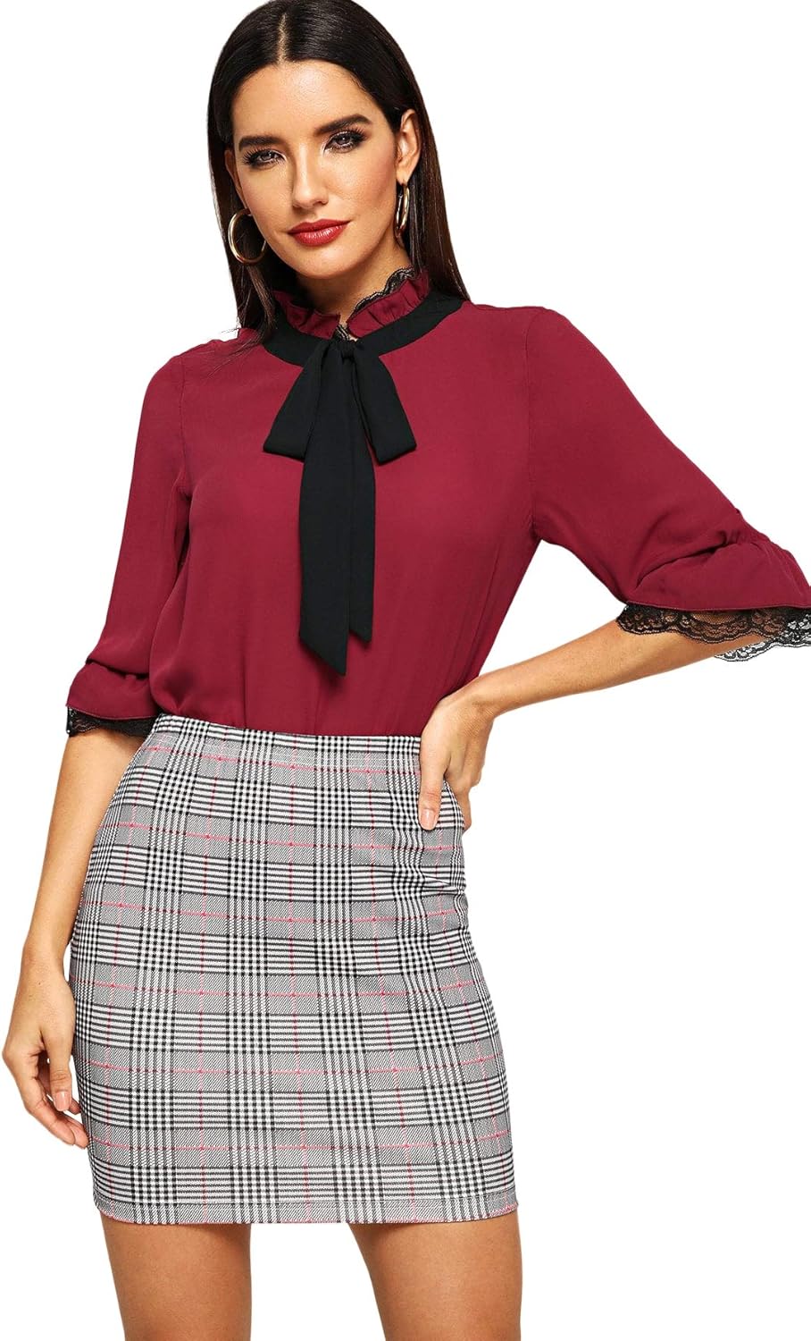 SheIn Women's Basic Stretch Plaid Mini Bodycon Pencil Skirt: Clothing