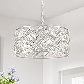 MERINEA Chrome Crystal Chandelier 4-Light, 12" Modern Round Drum Ceiling Light, Semi Flush Mount Crystal Pendant Fixture for 