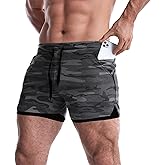 EVERWORTH Men's 2 in 1 Workout Shorts 5" Quick Dry Gym Shorts Bodybuilding Short Shorts Compression Shorts with Zipper Pocket