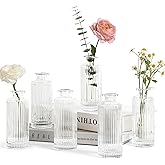 ComSaf Small Vases for Flowers Mini Clear Glass Bud Vases in Bulk, 5.2 inch Tall Mini Flower Vase, Vases for Centerpiece, Ribbed Vase, Wedding Table Ceterpiece, Home Decor, Housewarming Gift (Clear)
