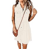 luvamia Women's Casual Summer Lapel Sleeveless Button Down Short Denim Jean Dress