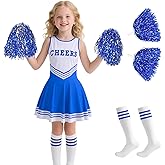 Cheerleader Costume for Girls -Cheerleader outfit for Kids Cheerleading Dress with Pom Poms for Halloween 3-12 Years