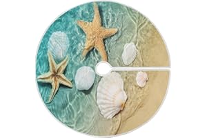 SUABO Starfish Christmas Tree Skirt, 48 Inch Xmas Tree Mat Seashell Summer Beach Carpet Rug Round Cover for Party Holiday Decor Indoor Outdoor