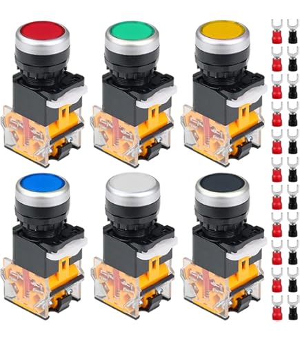 MECCANIXITY 5-Pack Mini Momentary Push Button Switch SPST NO+NC | 2A/5A 250V AC/120V AC 7mm Red Switches With Soldering Foot