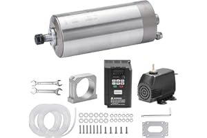 Genmitsu CNC Spindle Motor Kit, 1.5KW, 110V Water Cooled Spindle Motor, with VFD & Water Pump, 80mm Diameter Aluminum Clamp M