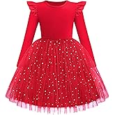 Arshiner Toddler Girls Tutu Dresses Long Sleeve Ruffle Fall Winter Holiday Star Sequin Tulle Dress 2-6Y