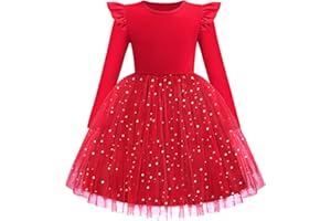 Arshiner Toddler Girls Tutu Dresses Long Sleeve Ruffle Fall Winter Holiday Star Sequin Tulle Dress 2-6Y