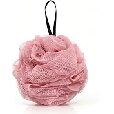 VVmotes Loofah Sponge for Shower - Exfoliating Body Scrubber Mesh Bath Pouf Ball, Soft Gentle Scrub for Women Men, 1 Pack (Pink)