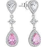 Fahonie Sterling Silver Wedding Bridal Long Drop Earrings with Cubic Zirconia Dangle Earrings Birthstone Jewelry Gifts for Brides Bridesmaides