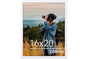 Vittanly 16x20 Picture Frame for Wall, Plexiglass, Displays Poster 11x14 with Mat or 16x20 without Mat, PVC Frame Material, Horizontal or Vertical Hanging, 1 Pack, White