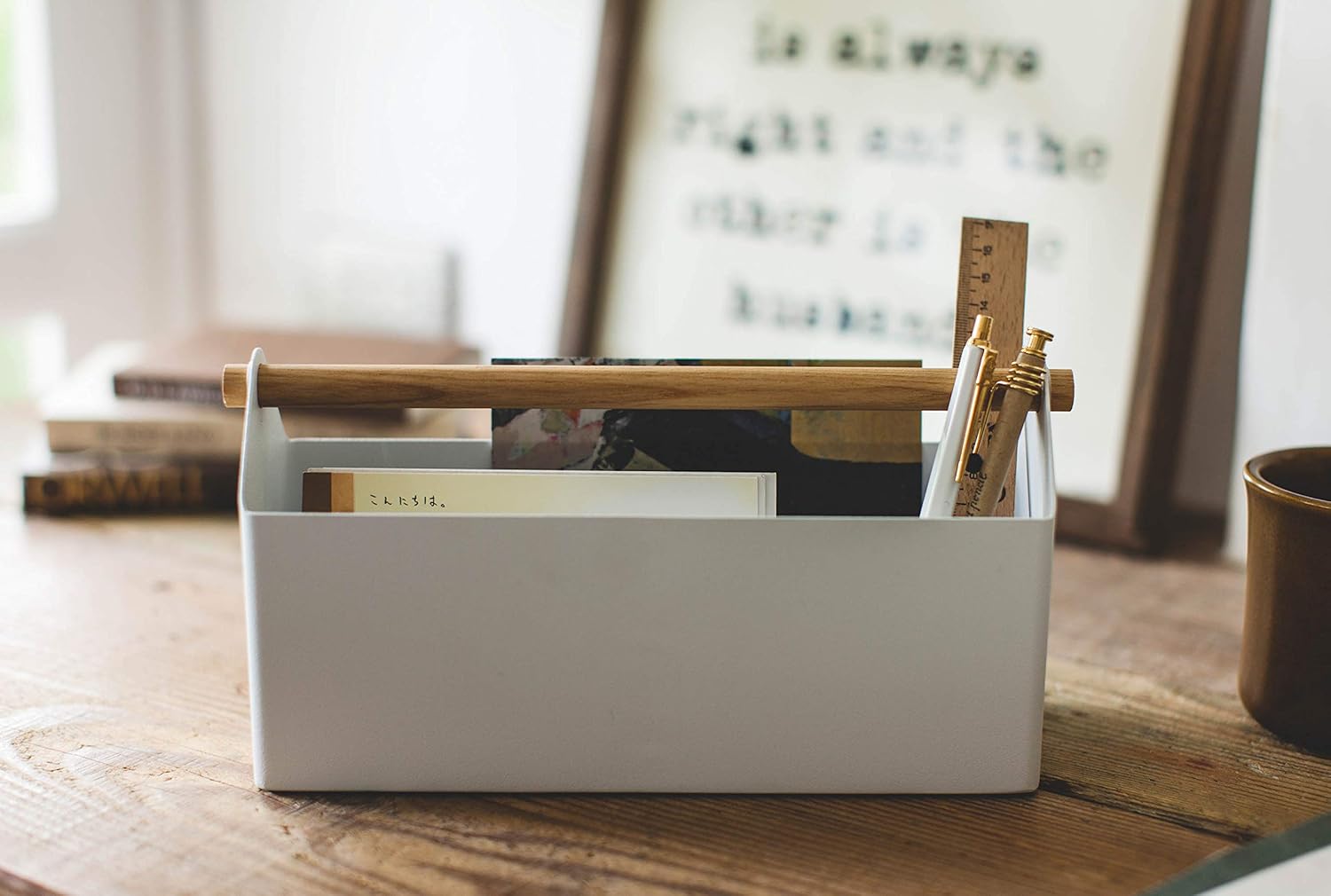 Yamazaki 4152 TOSCA Pen & Letter Stand, white, Steel/Wood, Minimalist, 27 x 8.5 x 13.5 cm - Image 5