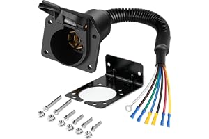 SWWLXH Premium 7 Pin Trailer Connector, Waterproof 7 Pin Trailer Plug | Heavy-Duty 7-Way Trailer Plug with Mount Bracket, Color-Coded Wiring Harness, Easy Install for RVs, Trailers, Boat Trailers