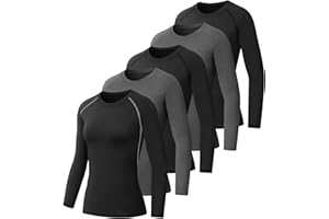 NebuKinex 5 Pack Women's Compression Shirt Long Sleeve Workout Tops Athletic Baselayer Quick Dry Gym Yoga Running T-Shirt