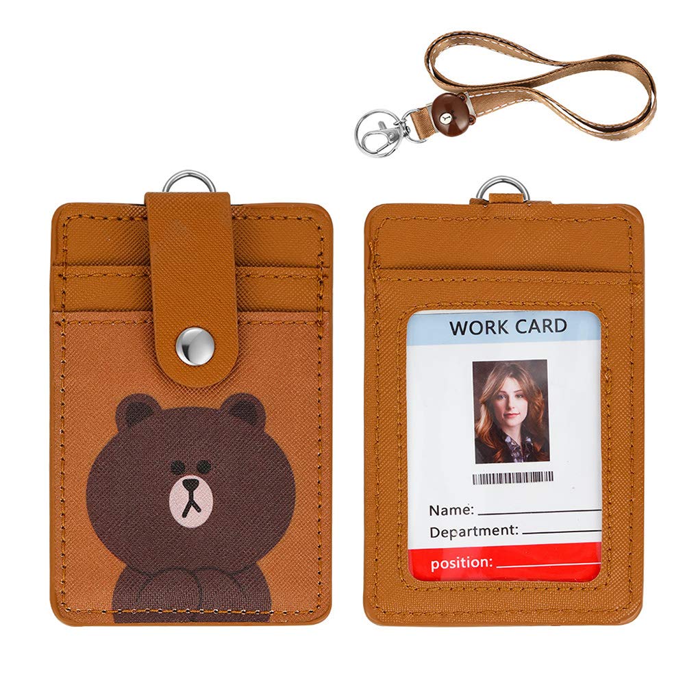 Photo 1 of ?2025 Latest? Woosifun ID Badge Holder Cute Credit Card Case Neck Pouch Lanyard with Cartoon Shield Keychain for Students Teens Boys Girls Staff Women (02 Brown Bear)