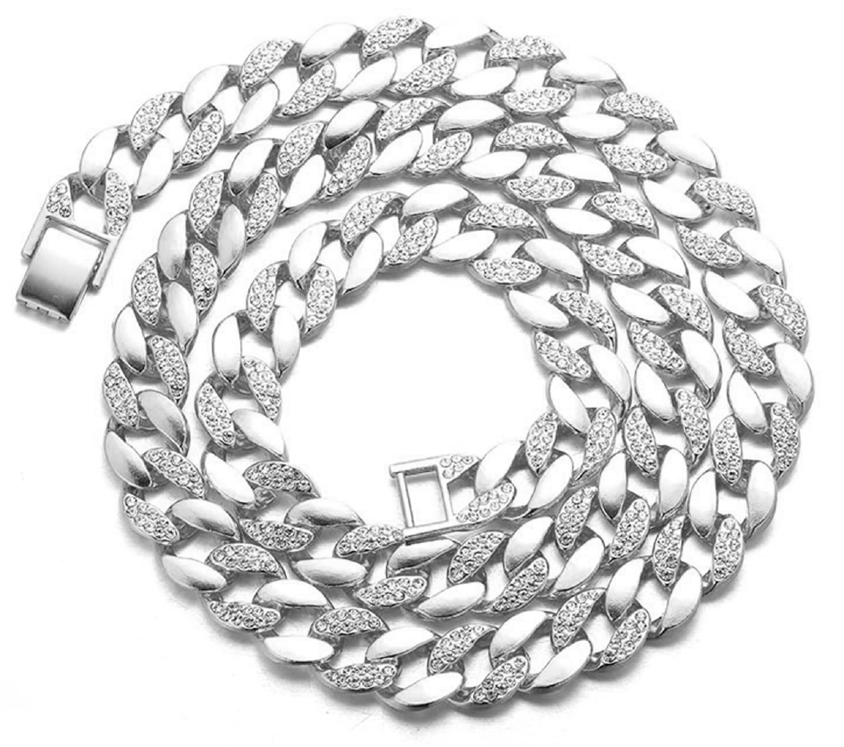 HALUKAKAH Diamond Cuban Link Chain for Men Iced Out,15MM Iced Out Gold Chain Mirror Polish Platinum White Gold Finish Necklace 40cm,Prong Set Lab Diamonds,with Free Giftbox — image 1