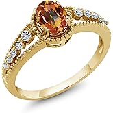 Gem Stone King 18K Yellow Gold Plated Silver Oval Ecstasy Mystic Topaz and White Topaz Ring For Women (1.21 Cttw)