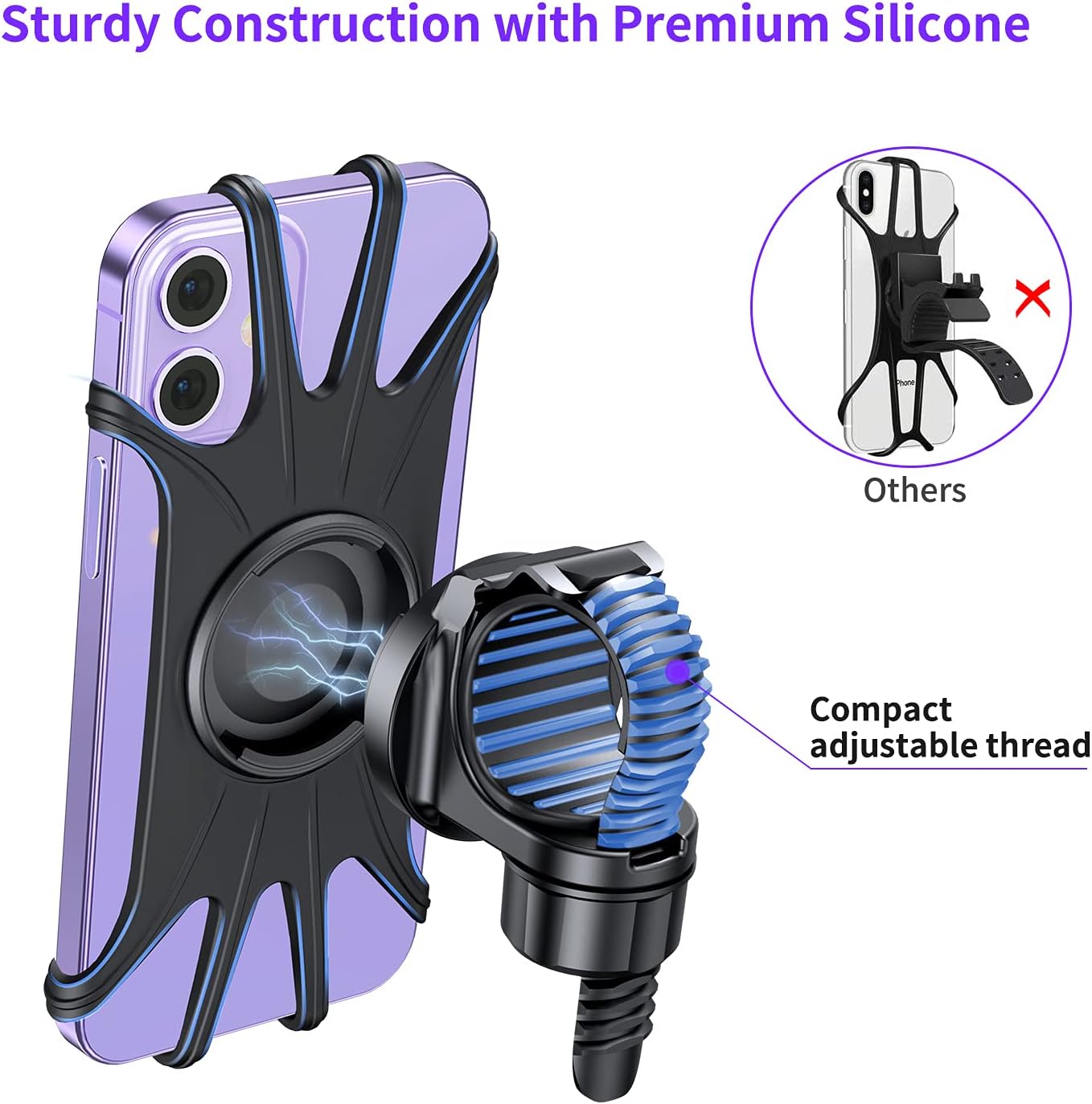 Bike Phone Mount, VUP [Detachable] Silicone Phone Holder for Bicycle, 360° Rotatable, Universal Motorcycle Phone Mount for iPhone 12, 12 Pro, Mini, 12 Pro Max, Fit for 4.0-6.7 inch Cellphones
