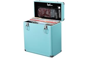 Hododou Record Storage Case Holds 30+ Single Records(12-inch) Vinyl Turntable Records Heavy-Duty Hardware Hinges Smart Metal Corners Portable with Lid Handle Mesh Pouch for Valuable Album Collection