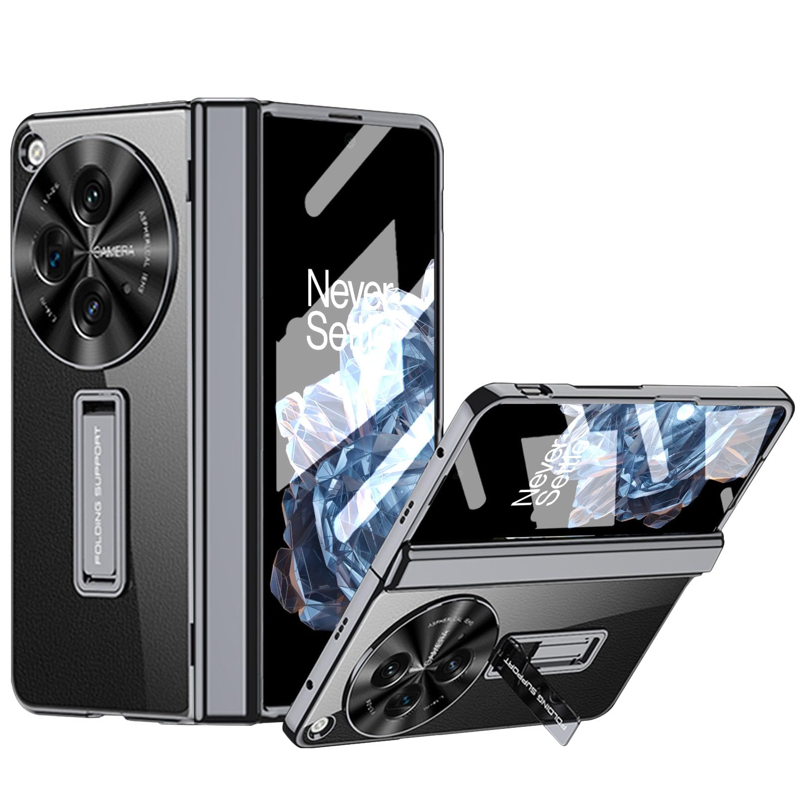 Photo 1 of YQODSZ for OnePlus Open Clear Case with Magnetic Hinge Protection, [Built in Screen Protector] [Camera Protector] Crystal Clear OnePlus Open Phone Case Slim Hard PC OnePlus Open Kickstand Case Black