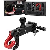 AMBULL Rotatable D Ring Separate Shackle Trailer Hitch Receiver & 2-Inch Ball Mount, 3/4" Shackle with 2" Towing Ball Mounts, 23T/50706Lbs Break Strength Heavy Duty Towing Recovery Hitch, BlackRed