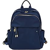 M-ioi-M Medium Backpack Purse for Women, Fashion Nylon Daypack with Gold Hardware, Lightweight Water-Resistant Rucksack for College, Work, Travel, Everyday Use, Fits 13–14" Laptop (Navy Blue,Medium)
