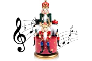Wagevedex Nutcracker Christmas Decorations of Music Box - Wooden Nutcracker Figures Christmas Ornaments Gifts for Indoor Outdoor Holiday Home Table Party Xmas Decor - Red
